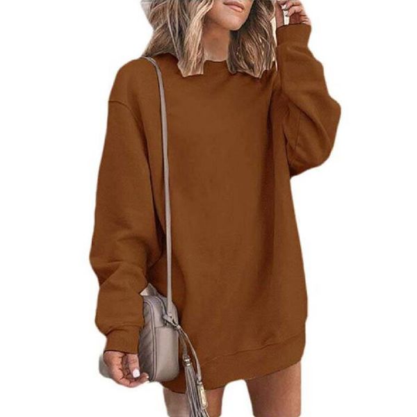 

women's hoodies & sweatshirts 2021 autumn european and american round neck solid color long-sleeved sweatshirt, Black