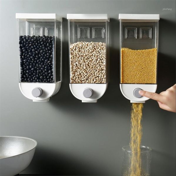 

transparent sealed storage box kitchen wall-mounted grain tank cereal rice beans dispenser bottles & jars