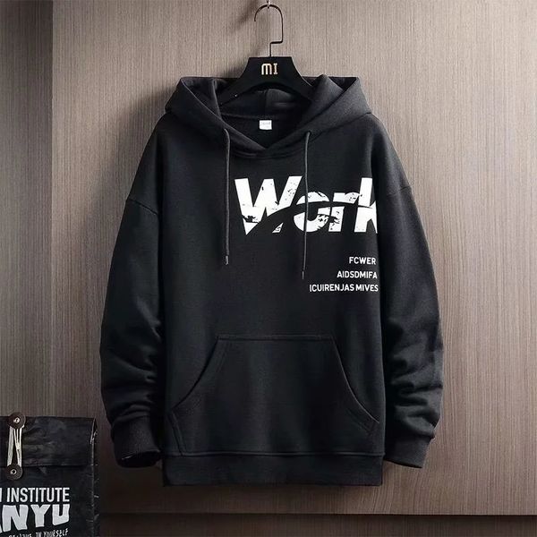 

mens sweater men's autumn and winter plush thickened sweater trend hooded clothes loose 2021 new ins coat, Black