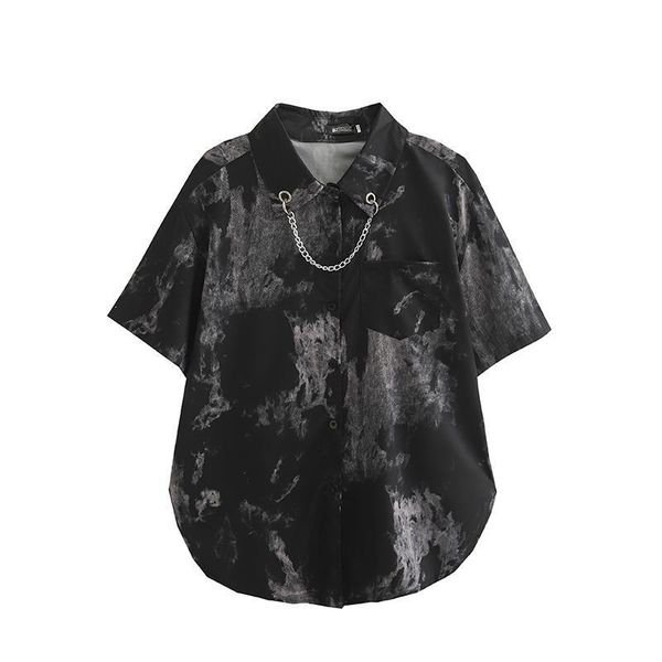 

plus size t-shirt houzhou women's shirt 5xl summer gothic tie dye chain dark punk loose oversize fashion harajuku hip hop streetwear, Black