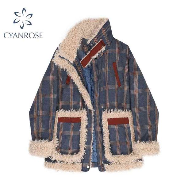 

women autumn winter faux lamb fur sheepskin coat plaid genuine granular sheep shearing jacket female casual warm outerwear 210417, Black;brown