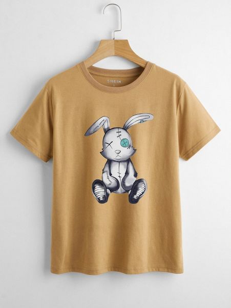 

cartoon rabbit print round neck tee u7sn#, White