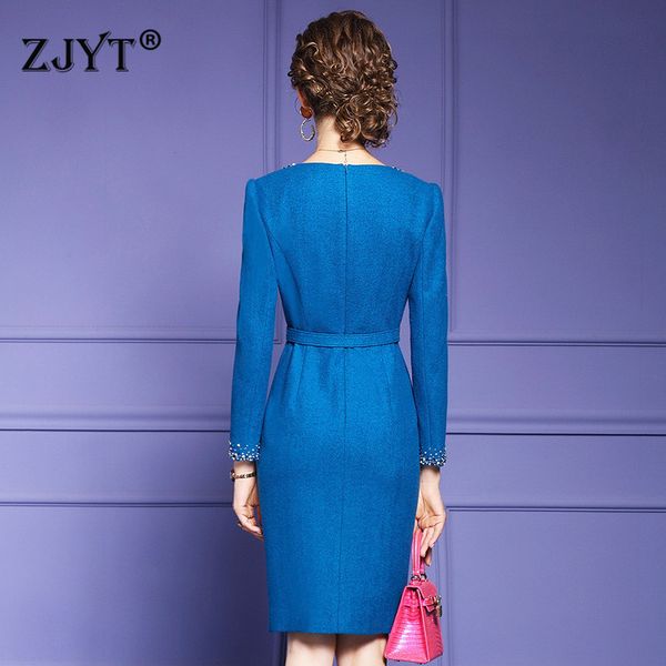

supose quality luxury wool beads in pencil dress winter robes elegant office lady dressed plus size women's clothes, Black;gray
