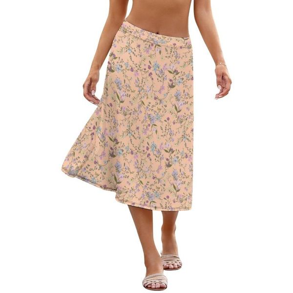 

skirts floral skirt business soft woman polyester printed midi, Black