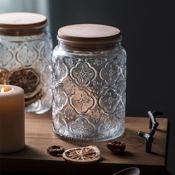 

storage bottles & jars old time begonia flower embossed glass sealed can food home furnishings