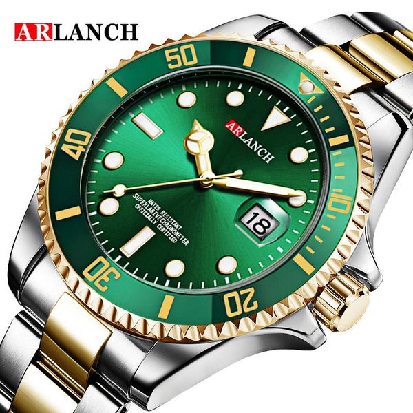 

wristwatches waterproof business men's watch between gold and green water ghost stainless steel, Slivery;brown