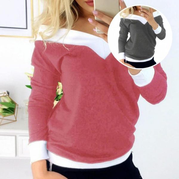 

women's blouses & shirts lightweight fashion patchwork v-neck t-shirt loose women shrinkable cuffs for night club, White