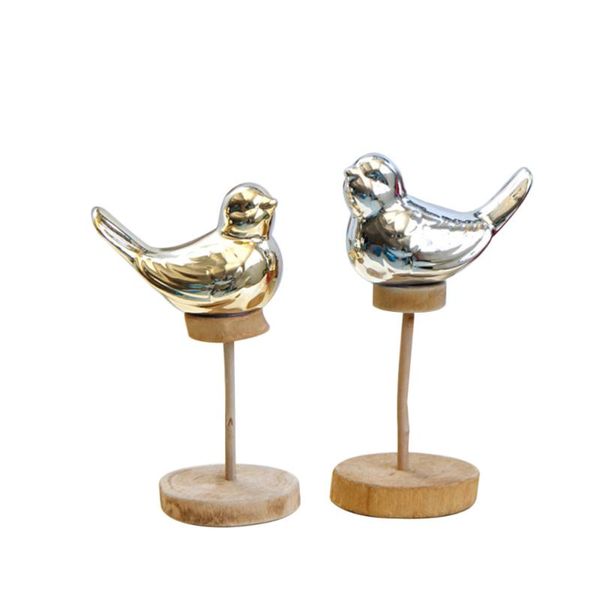 

fencing, trellis & gates 2 pcs wooden ornament deskceramic bird shape small decoration sculpture craft for cafe shop home (golden, silve