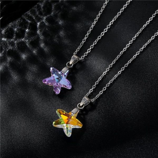 

pendant necklaces colorful imitation crystal stone choker fashion star stainless steel chain necklace for women boho jewelry, Silver