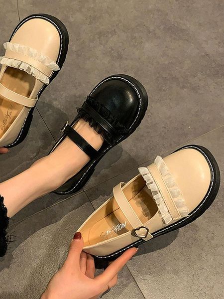 

jk uniform shoes women's spring 2021 round head japanese lolita mid heel 3cm cosplay buckle anime lace female gothic shoe dress, Black
