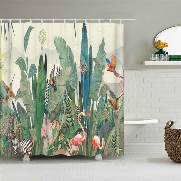 

tropical plants flowers birds shower curtains printing bathroom curtain frabic waterproof polyester leaves bath