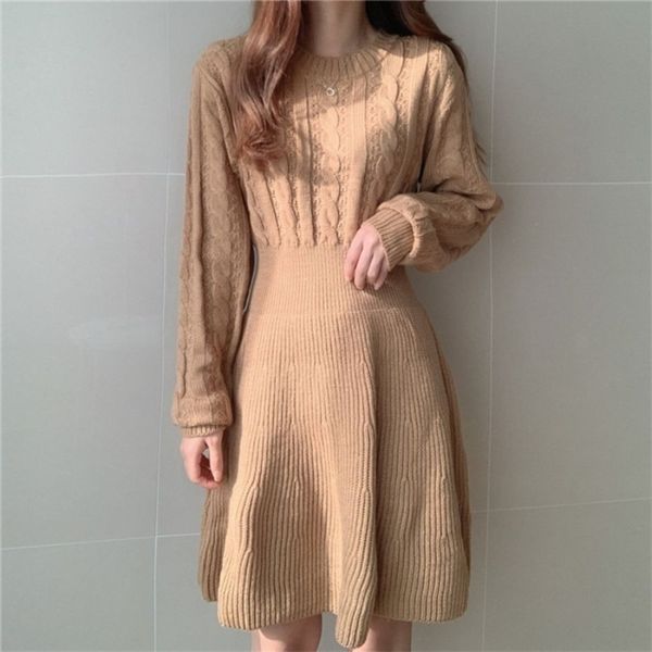 

autumn french temperament waist slimming twist knit sweater skirt long sleeve dress short gx1268 210507, Black;gray