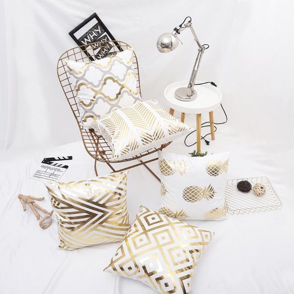 

pillow case gold foil white bronzing cushion cover decorative fashion seat cushions home decor geometric throw sofa pillowcase