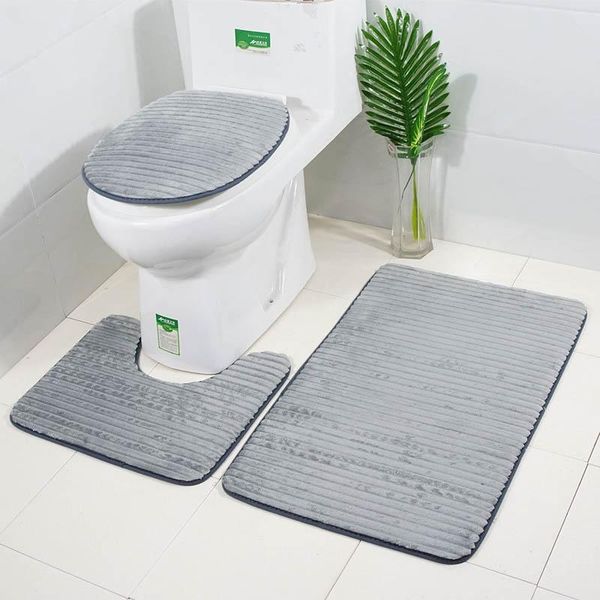 

bath mats 3pcs/set 3d anti-slip rug toilet set soft absorbent bathroom carpet lid seat cover closestool pad