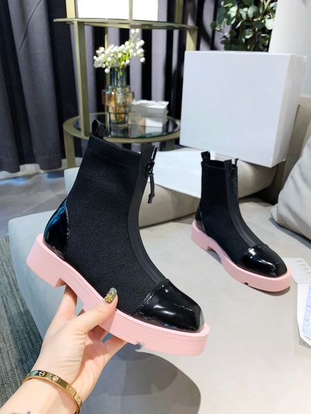 

autumn and winter ladies fashion leisure boots colorful soles leather and flying fabric short bootss women ankle cycling shoes sports shoess, Black