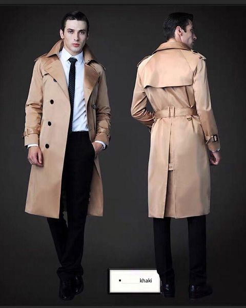 

men's trench coats spring autumn winter british quality coat khaki/black/dark blue plus size, Tan;black