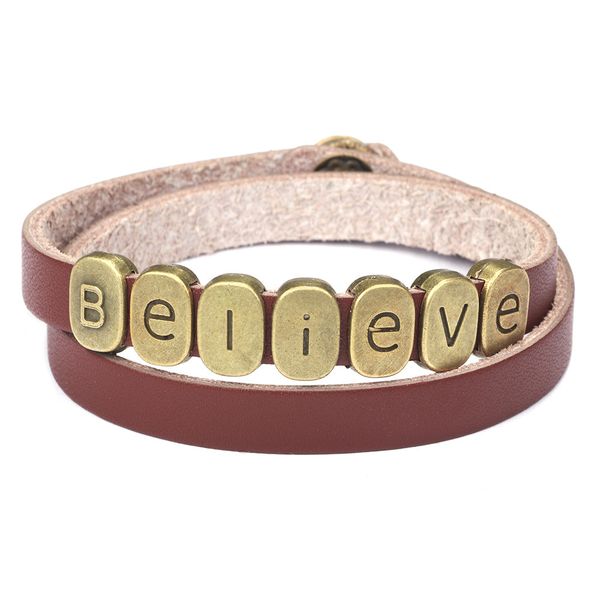 

believe alloy letter 2021 selling jewelry cowhide bracelet, Golden;silver