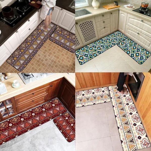 

bohemian style long kitchen mat ethnic geometric blue red home decor tapete living room bath door rug bedroom bedside carpets