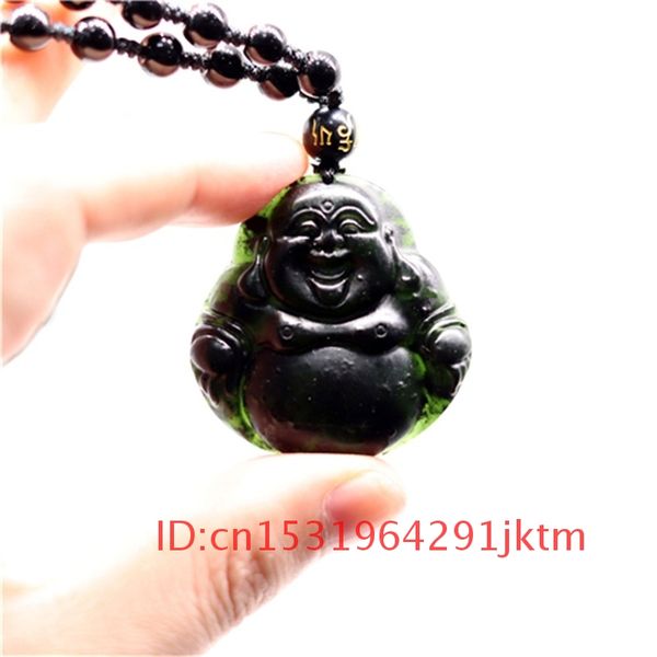 

obsidian necklace chinese maitreya natural men hand-carved jade black amulet gifts for green pendant accessories jewelry charm, Silver