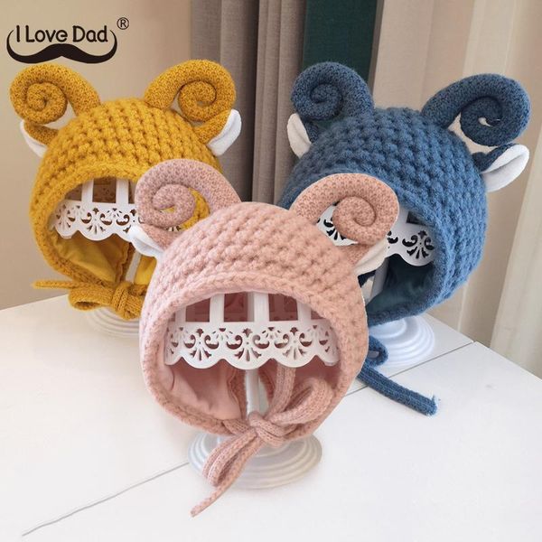 

caps & hats winter knitted warm baby hat cute shofar infant boy girl cap ear protection solid color kids children, Yellow