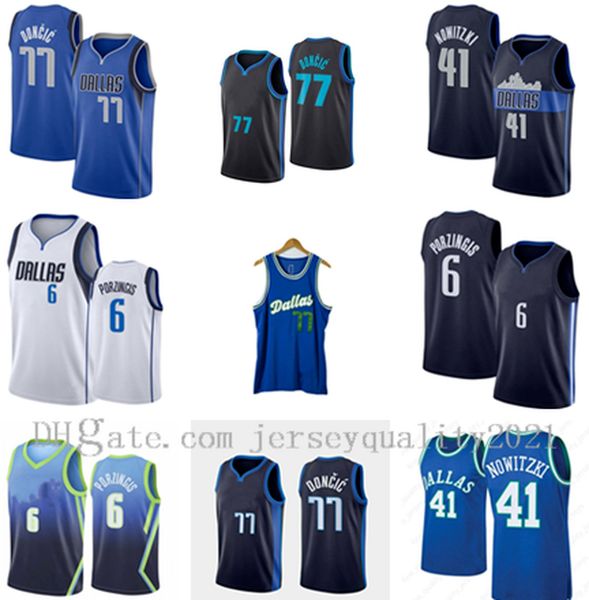 

new professional basketball jersey luka mens 77 doncic kristaps 6 porzingis dirk 41 nowitzki city bule white jerseys breathable size s-2xl, Black;red