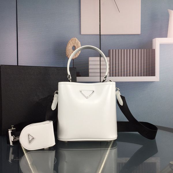 

summer style double women bucket bags bright leather handbags luxury design brand totes single shoulder bag with wide strap, Black;red