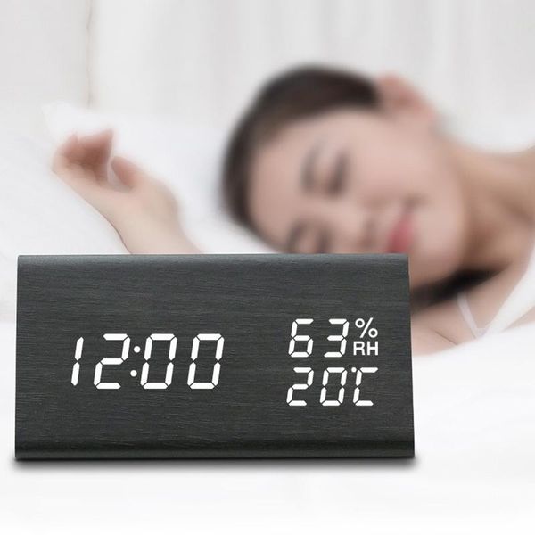 

other clocks & accessories alarm clock led wooden digital electronic voice control can display temperature and humidity usb/4*3 powered d