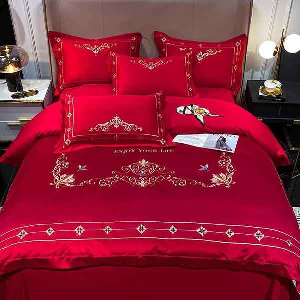 

bedding sets luxury red wine set crown temperament duvet cover washed silk/long-staple cotton sheet 1.5/2.0m bed home textile