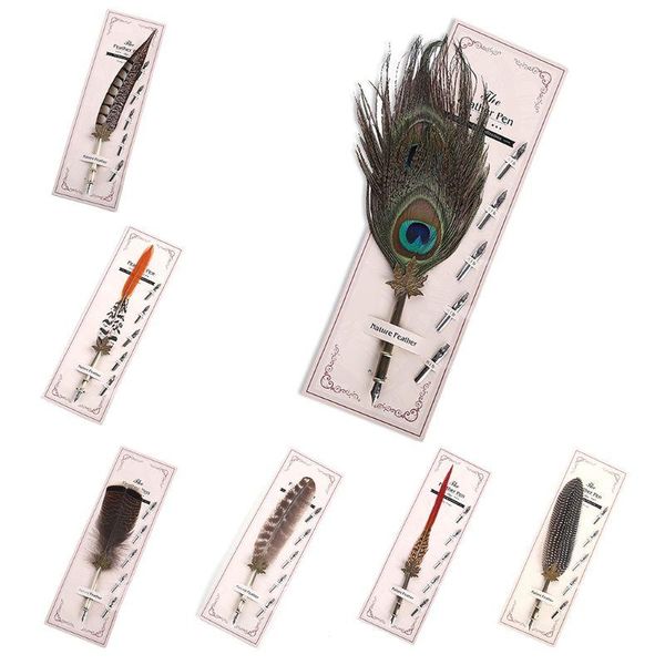 

vintage feather metal pen nibbed dip writing ink quill pens set for school stationery gifts art supplies fountain