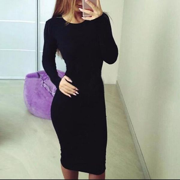 

casual dresses bandage party dress women o-neck skinny pencil christmas vestidos, Black;gray