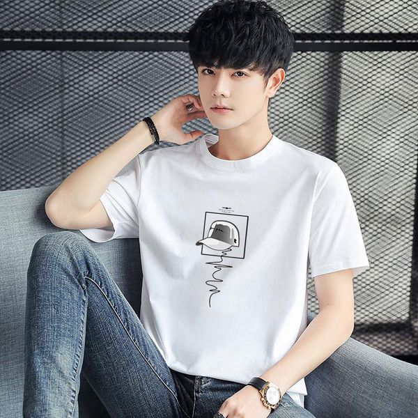 

men's casual cotton short sleeve t-shirt hat printed male hop clothing harajuku streetwear tees big size s-5xl t-shirts, White;black