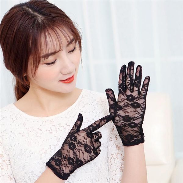 

bridal gloves summer short lace uv protection full finger outdoor driving black wedding for accessories, White
