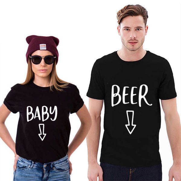 Paar Top T-Shirt Paar Schwangerschaft Ankündigung Baby Bier Bauch T-Shirt Mama Mama passende weibliche lustige Tops Liebhaber T-Shirt T-Shirts Y0629