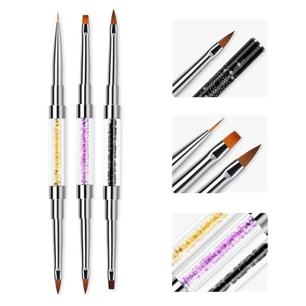 

nail brushes 1 pcs drawing pen, uv gel dual end art pen ombre brush acrylic round flat painting liner tools yhs03-1, Yellow