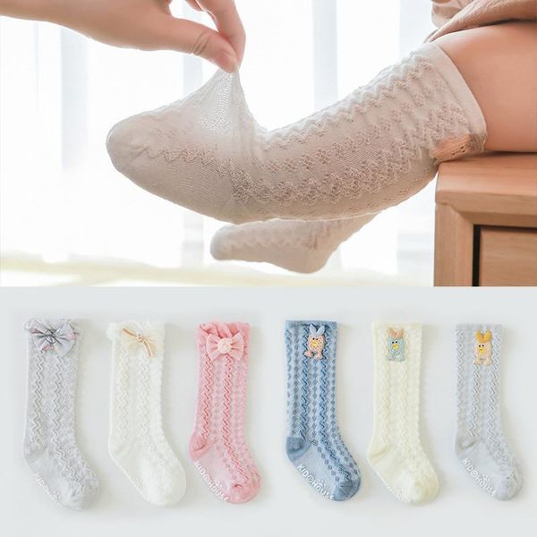 

3pairs/lot spring summer cute toddlers boy girls lace mesh knee high socks born baby soft cotton cartoon long tube sock, Pink;yellow