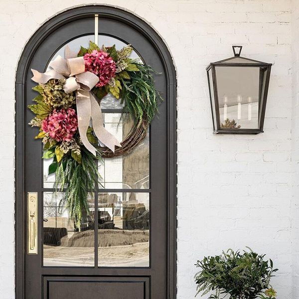 

decorative flowers & wreaths artificial farmhouse pink hydrangea wreath simulation garland hanging ornament for porch yard garden decoration
