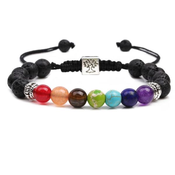 

beaded, strands 8mm beads adjustable 7 chakra healing lava bracelets for women gift jewlery, Black