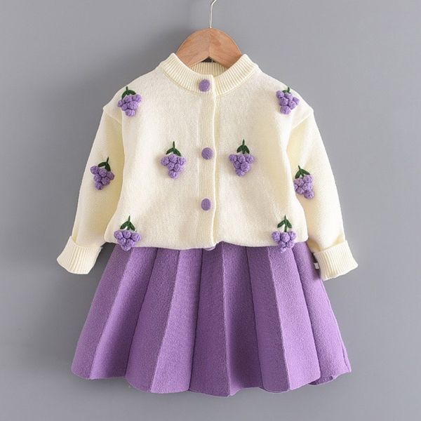 

baby girls clothes set autumn winter cartoon grape clothing sets new kids knitted sweet outfit children clothes suit, White