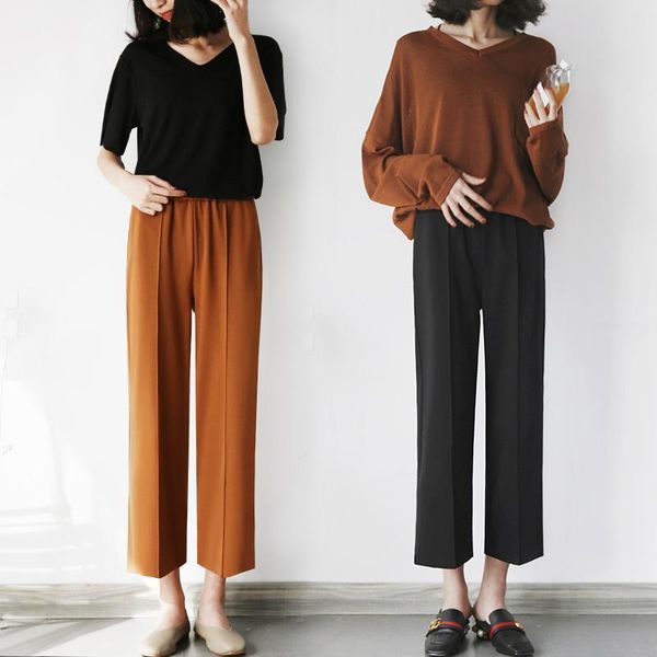 

men's pants high waist wide leg woman summer and fall leisure time easy nine part suit directly all-match tube trousers children, Black