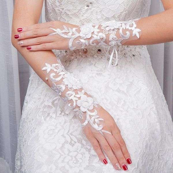 

bridal gloves white applique short wedding fingerless for women bride lace accessories