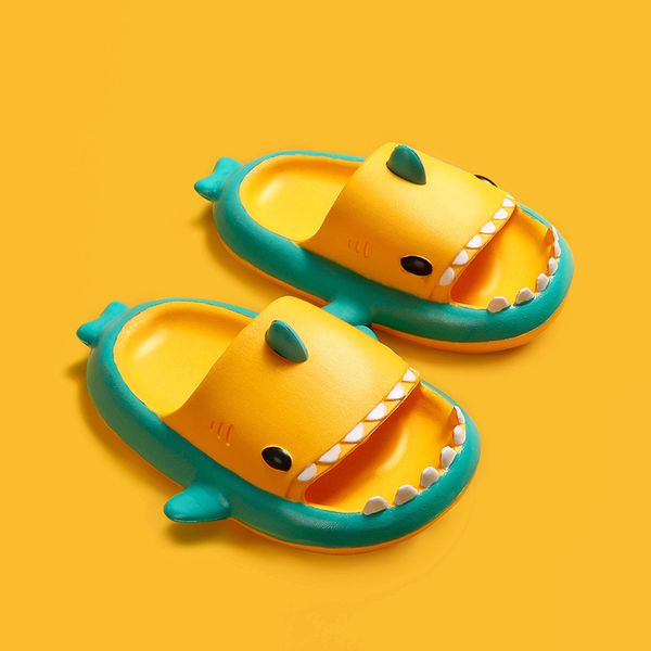 

baby outdoor slippers eva cartoon shark print cute flat beach slippers summer children slippers rainbow shoes for kids toddler, Black;grey