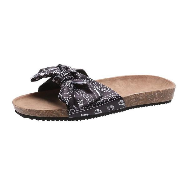 

slippers 2021 women summer bohemia cute bowknot flax flip flops female beach shoes sandals slipper zapatos de mujer size 36-43, Black
