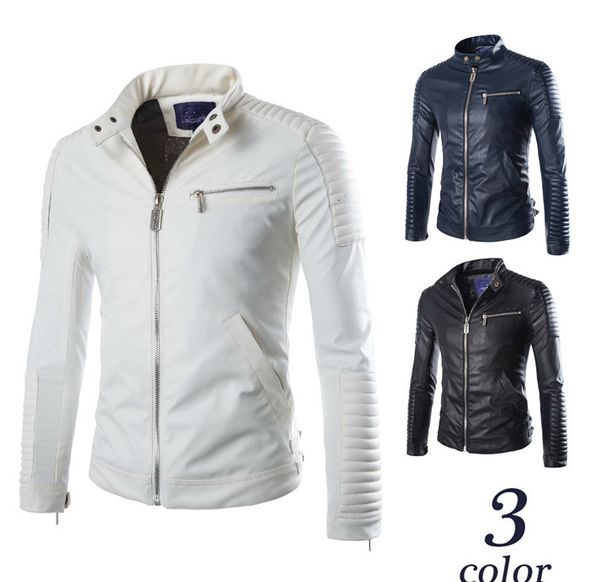

men's jackets mens elbow support faux leather motorcycle boys pu stand collar biker oversize white long sleeve coat male hclf, Black;brown