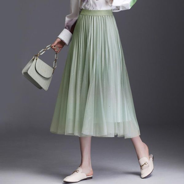 

skirts sherhure 2021 women summer boho high waist gradient color mesh a-line long skirt faldas jupe femme saia, Black