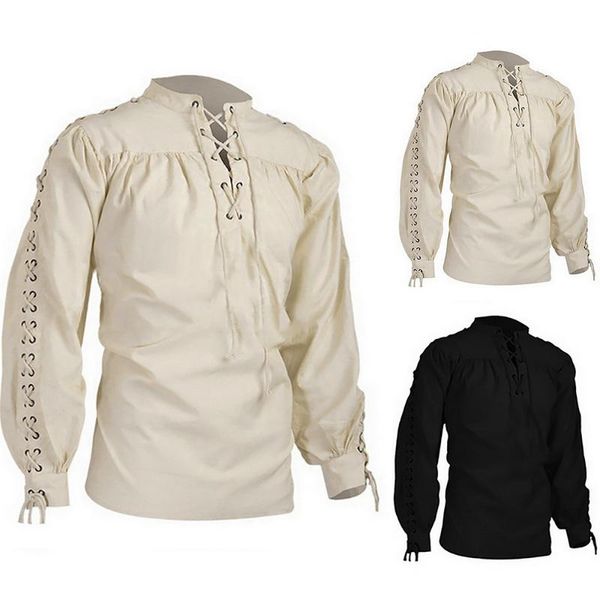 

men's casual shirts 2021 men medieval knight warrior costume green tunic clothing norman chevalier braid viking pirate saxon shirt top, White;black