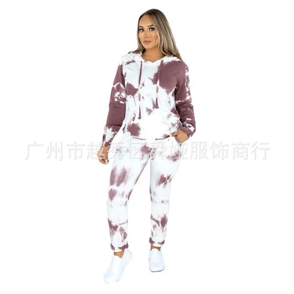 

tie tracksuits printed women's dye suit casual fashion two piece hooded sportswear for women, Gray