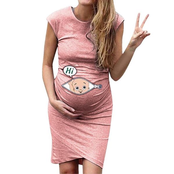 

casual maternity clothing dresses women sleeveless cartoon baby print dress nusring comfortable pregnant clothes, White