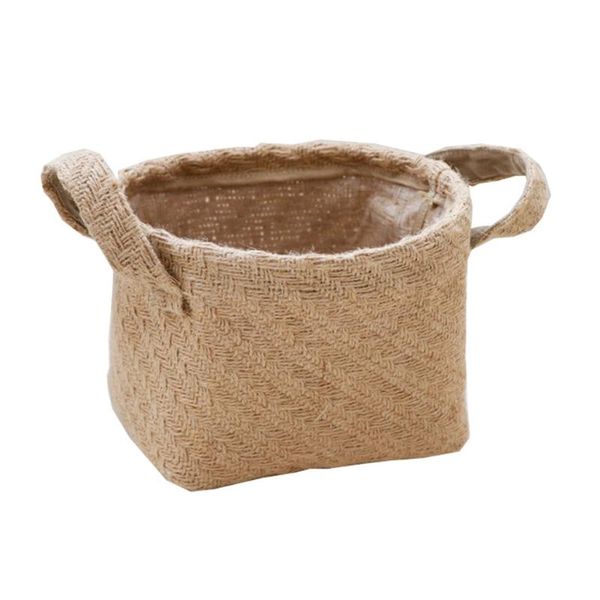 

storage baskets rustic style woven jute cloth basket braided rope caddy bin with handles decorative flower pot kids toys sundries