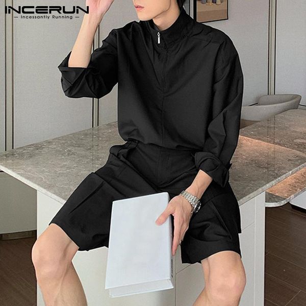 

men's tracksuits incerun 2021 japanese korean style long sleeves shorts bag suits handsome comfortable trendy fried street sets s-5xl, Gray