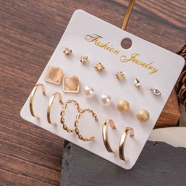 

fashion bohemian earrings set for women trendy flower round geometric metal stud earring 2021trend female jewelry, Golden